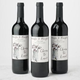 Waterverf Katoenen Stengels in Grijze Pitcher Brui Wijn Etiket