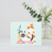Waterverf katten en Planten Briefkaart (Staand voorkant)