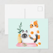Waterverf katten en Planten Briefkaart (Voorkant / Achterkant)
