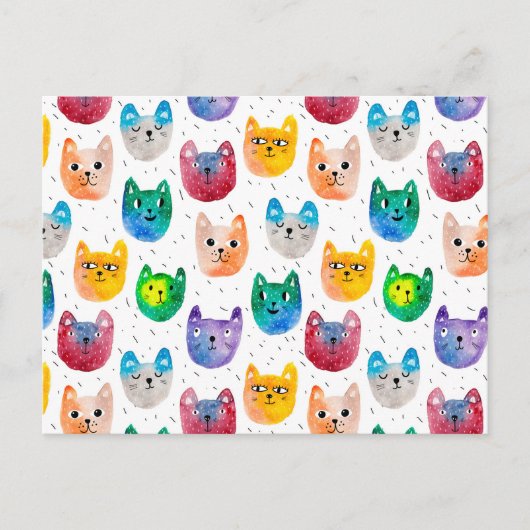 Waterverf katten en vrienden briefkaart (Voorkant)