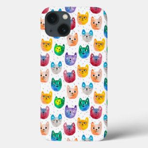 Waterverf katten en vrienden iPhone 13 hoesje