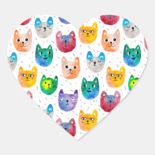 Waterverf katten en vrienden hart sticker