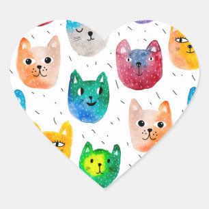Waterverf katten en vrienden hart sticker