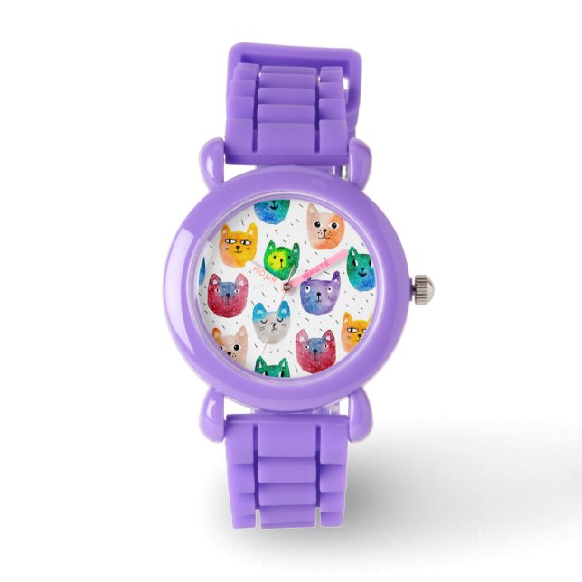 Waterverf katten en vrienden horloge (Voorkant)