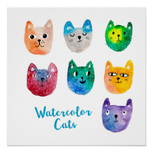 Waterverf katten en vrienden perfect poster