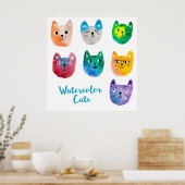 Waterverf katten en vrienden poster (Keuken)