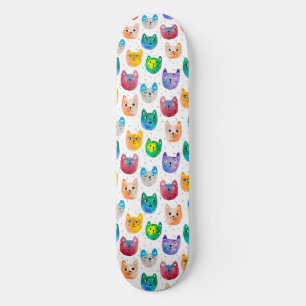Waterverf katten en vrienden skateboard