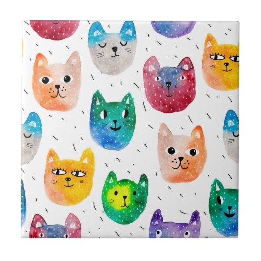 Waterverf katten en vrienden tegeltje (Voorkant)