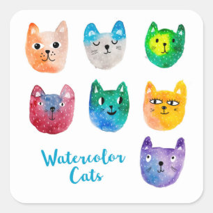 Waterverf katten en vrienden vierkante sticker