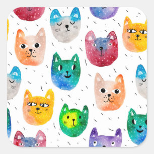 Waterverf katten en vrienden vierkante sticker