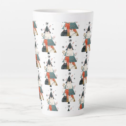 Waterverf Katten Kerstboom Patroon grillig Latte Mok (Voorkant)