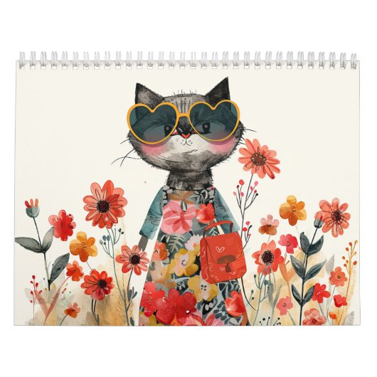 Waterverf Kattenillustraties Whimsical Feline Kalender (Hoes)