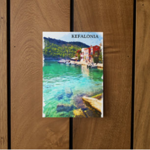 Waterverf Kefalonia Griekenland Kustgebied Uitzich Briefkaart