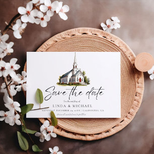 Waterverf Kerk Locatie illustratie Huwelijk Save The Date