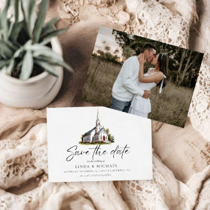 Waterverf Kerk Locatie illustratie Huwelijk Save The Date