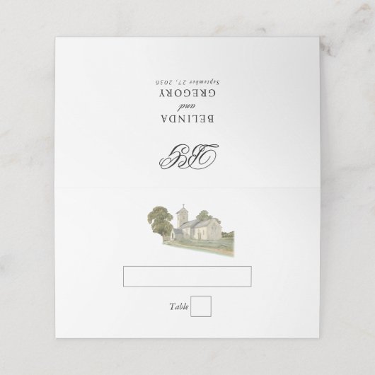 Waterverf Kerk Traditioneel Monogram Huwelijk (Buitenkant ongevouwen)