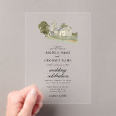 Waterverf Kerk Traditioneel Monogram Huwelijk Acryl Uitnodigingen (Insitu (Draagbaar))