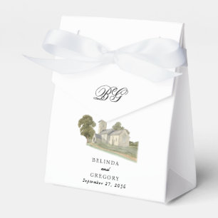 Waterverf Kerk Traditioneel Monogram Huwelijk Bedankdoosjes