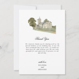 Waterverf Kerk Traditioneel Monogram Huwelijk Bedankkaart