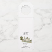 Waterverf Kerk Traditioneel Monogram Huwelijk Flessenhanger (Voorkant)