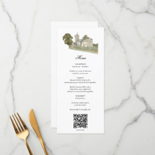 Waterverf Kerk Traditioneel Monogram Huwelijk Menu