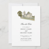 Waterverf Kerk Traditioneel Monogram Huwelijk Save The Date (Voorkant)