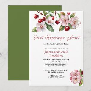 Waterverf Kersen Kersenbloesem Baby shower Kaart