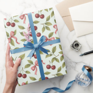 Waterverf Kersen met Boog - Elegant Fruit Cadeaupapier