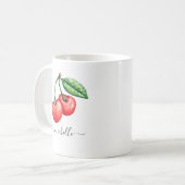 Waterverf Kersen Monogram Koffiemok (Voorkant links)