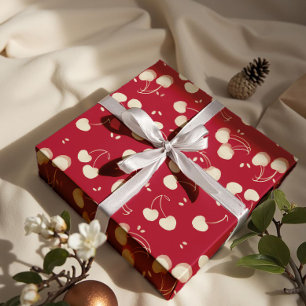 Waterverf Kersen op Rood – Valentijn Cadeaupapier