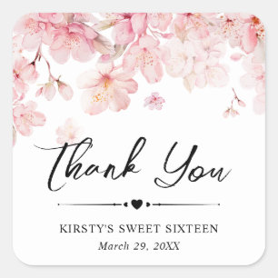 Waterverf Kersenbloesem Krans Sweet Sixteen Vierkante Sticker