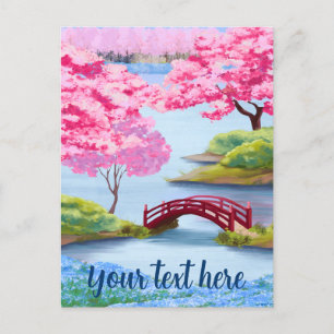 Waterverf Kersenbloesems Lente Japanse Tuin Briefkaart