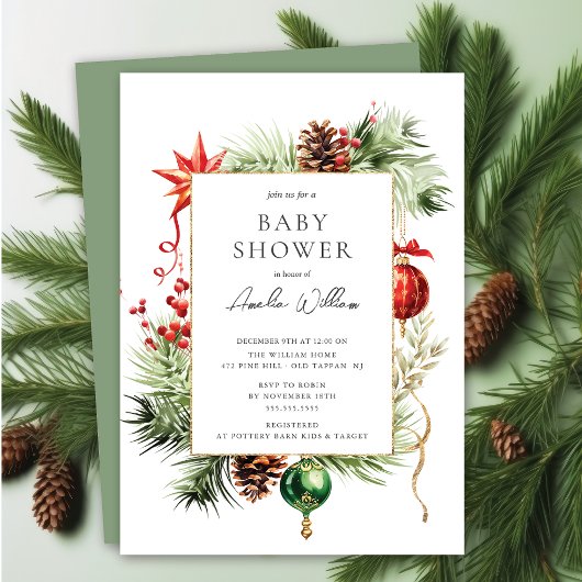 Waterverf Kerst Baby shower Kaart