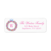 Waterverf Kerst Baubles Krans Monogram Etiket (Voorkant)