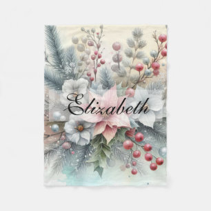  Waterverf Kerst Bloemen en Ornamenten Fleece Deken