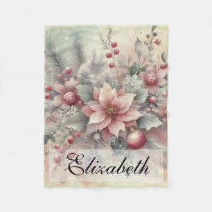  Waterverf Kerst Bloemen en Ornamenten Fleece Deken