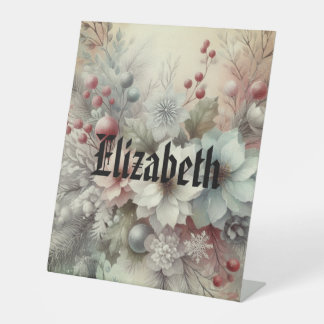 Waterverf Kerst Bloemen en Ornamenten Reclamebord Met Voetstuk