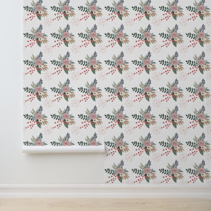 Waterverf Kerst Bloemen Roze en Groen Behang