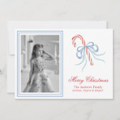 Waterverf Kerst Bow Candy Cane Foto Feestdagenkaart (Voorkant)