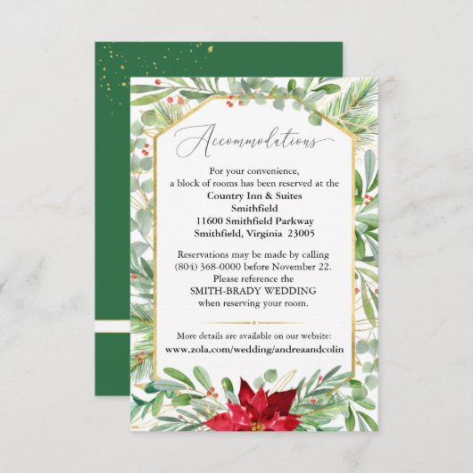 Waterverf Kerst Bruiloft Accommodaties Informatiekaartje (Voorkant / Achterkant)