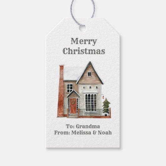 waterverf kerst cadeaulabel (Voorkant)