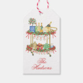 Waterverf Kerst Champagne Bar Winkelwagen Cadeaulabel (Voorkant)
