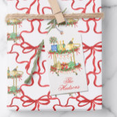 Waterverf Kerst Champagne Bar Winkelwagen Cadeaulabel