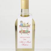 Waterverf Kerst Champagne Bar Winkelwagen Flessenhanger