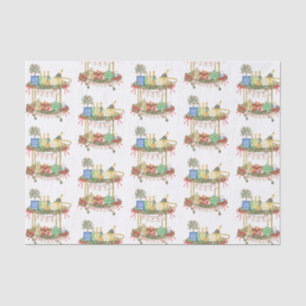 Waterverf Kerst Champagne Bar Winkelwagen Tissuepapier