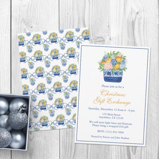 Waterverf Kerst Chinoiserie Mandarins Party Kaart