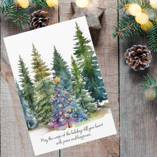 Waterverf Kerst Coniferbomen Vakantie Kaart