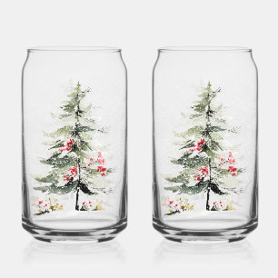 Waterverf Kerst Dennenbomen Blikvorm Glas