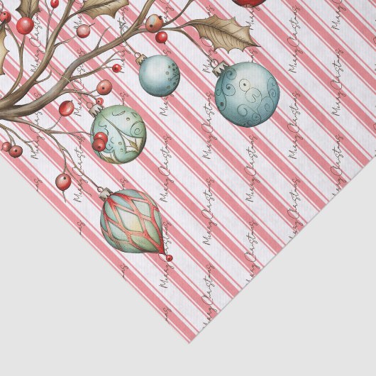 Waterverf Kerst Elegant Script Roze Strepen Tissuepapier (Detail)