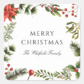 Waterverf Kerst Feestdagen Groen Vierkante Sticker (Voorkant)